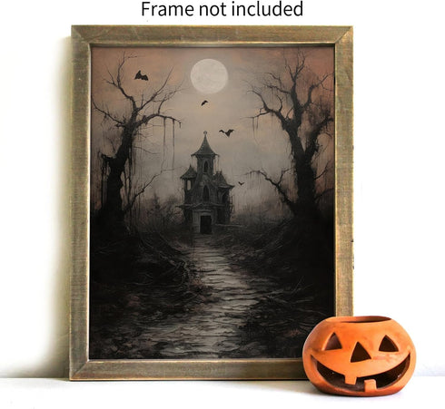 WBSTGUE Dark Academia Wall Art, Gothic Halloween Poster, Vintage Haunted House Canvas Prints, 16x24inch Unframed