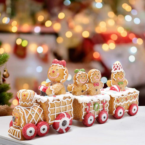 9.25 Hodao Length Christmas Gingerbread Man Train Decorations Xmas Train Figurines Winter Decor Handmade Polyresin