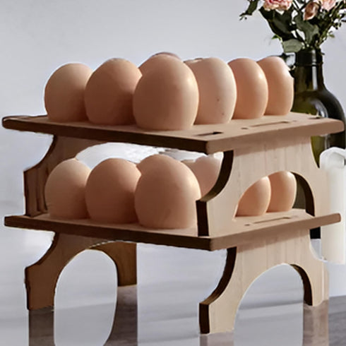 Stackable Wooden Egg Holder Countertop, Rustic Double Layer Egg Organizer for 24 Fresh Eggs, 2 pcs