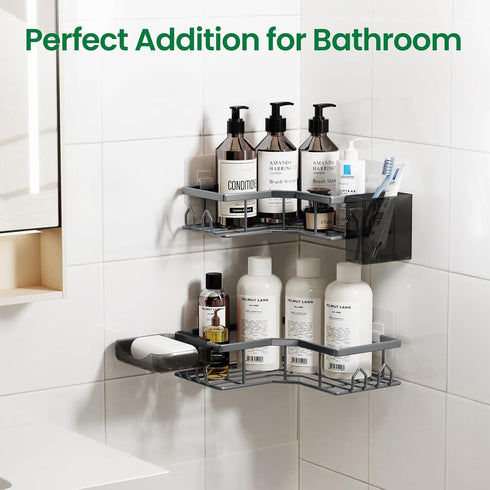 QHMCHLDZ 4 Pack Adhesive Shower Caddy, Corner Bath Organizer, Rustproof Stainless Steel Shower Shelves with Large