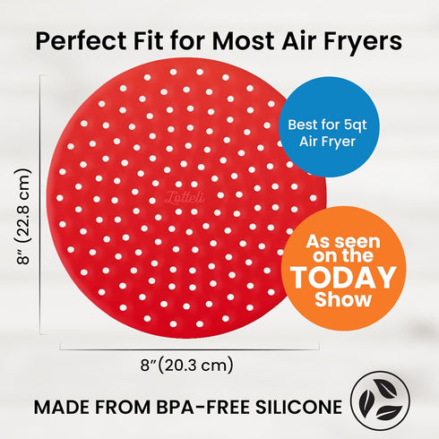 Reusable Air Fryer Liners 3 Pack - 8" Round Silicone Liners for 5-7QT Fryers, Easy to Clean Non-Stick Parchment Paper