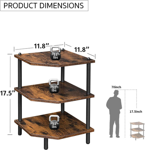 Desktop Corner Stand Shelf for Storage, 3 Tier Rustic Brown Organizer Rack for Small Spaces, Home Office, Kitchen,