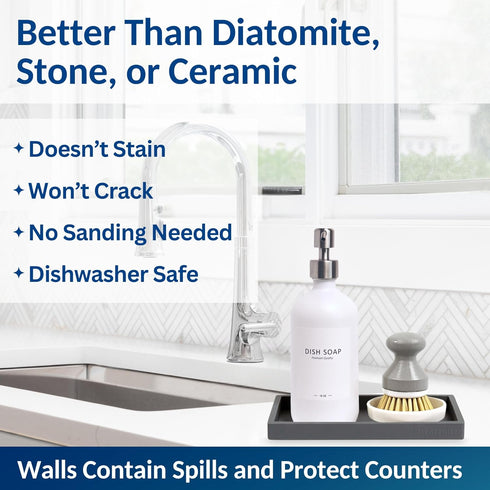 Countertop 2 7.7" Counter Spacewiser and Vanity Tray - PC Small Silicone Bathroom Trays, Kitchen Soap Tray, Dish Sponge