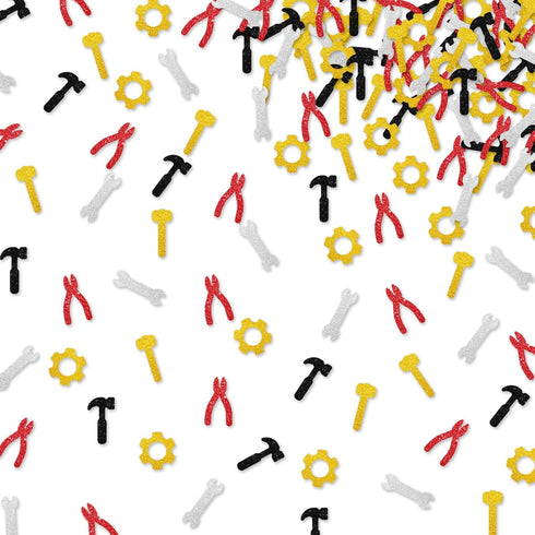 150pcs Construction Confetti, Tools Table Confetti for Boy Men, Black Glitter Wrench Gear Birthday Decoration