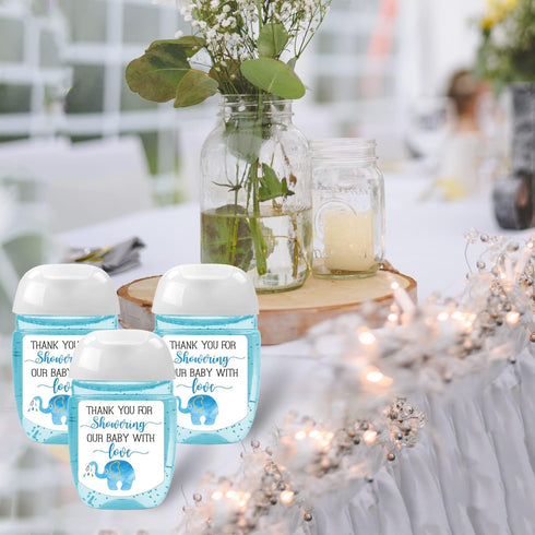 EKSPLODI Blue,1.26inches 1.39inches Hand Sanitizer Labels Thank You for Showering Our Little One with Love Stickers