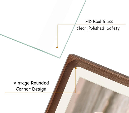 6x8 5x7 6x8 Picture Frame, Display Photos with Mat or without Mat, Made of Solid Natural Walnut Wood with Real Glass