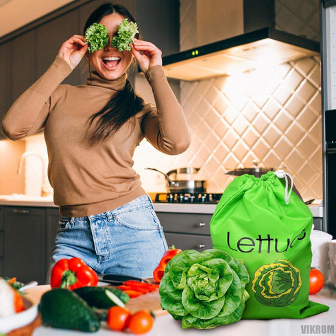 3-Layer 13.37x11 Lettuce Keeper for Refrigerator Reusable Produce Storage Bags with Foil Lining and Drawstring |