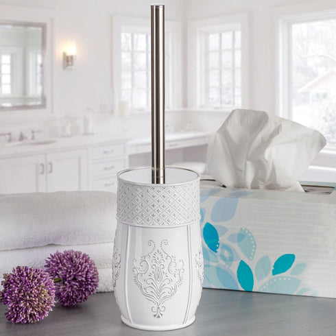 Set Creative Scents Vintage White Toilet Brush - Toilet Bowl Brush and Holder - Good Grip Toilet Bowl Cleaner Brush