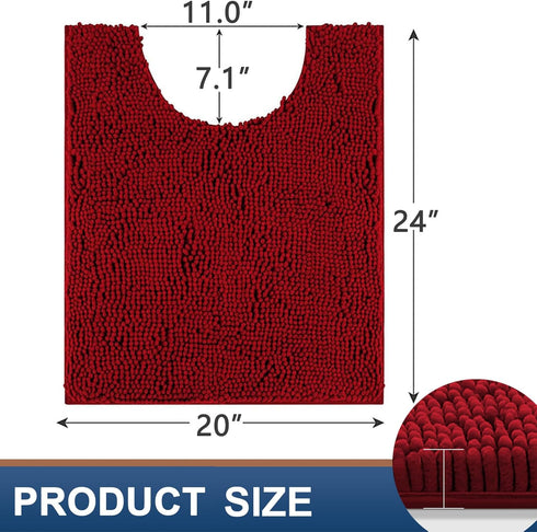 smiry Chenille U-Shaped Toilet Bathroom Rugs | Soft Absorbent Non-Slip Contoured Mats (24"x20", Burgundy)