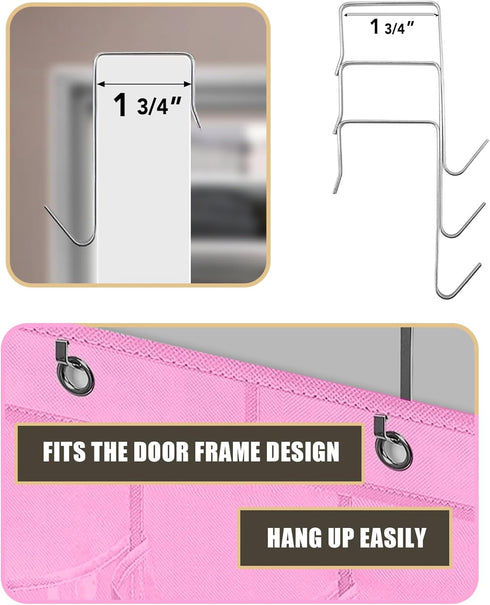 Over The Door Shoe Organizer: Space Saving Rack with 24 Pockets, Hook, and Hanging Shoe Holder (Pink)
