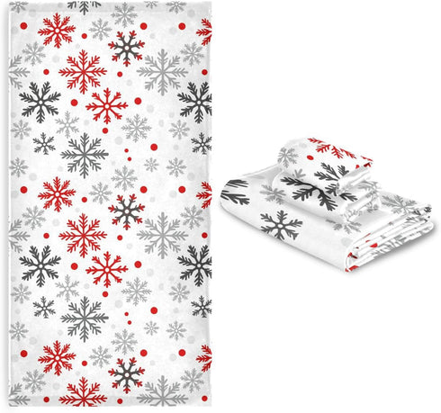 Dussdil Set 3 Winter White Red Snowflakes Bathroom Towel of Pcs Christmas Snow Flakes Bath Hand Towels Face Towel
