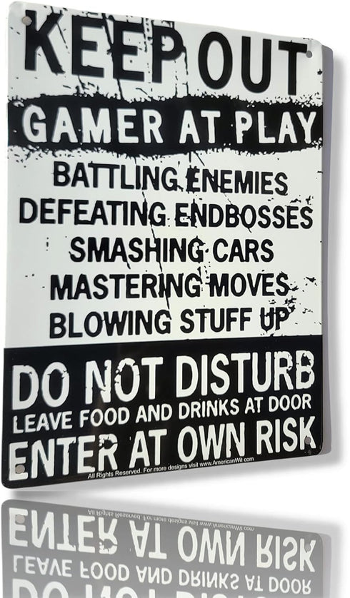 AMERICAN WIT 12" 8" Funny Gamer Decor, 'Keep Out Gamers Only' x Tin Signs, Gaming Do Not Disturb Signs, Funny Video