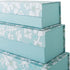 Blue Botanical Decorative Storage Boxes with Lids, Set of 3 White Floral Memory Keepsake Boxes for Organizing