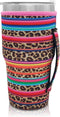 Reusable Iced Coffee Cup Sleeve, Neoprene Insulated Sleeves for 30oz - 32oz Tumbler Cups, Rainbow-Leopard