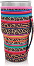 Reusable Iced Coffee Cup Sleeve, Neoprene Insulated Sleeves for 30oz - 32oz Tumbler Cups, Rainbow-Leopard