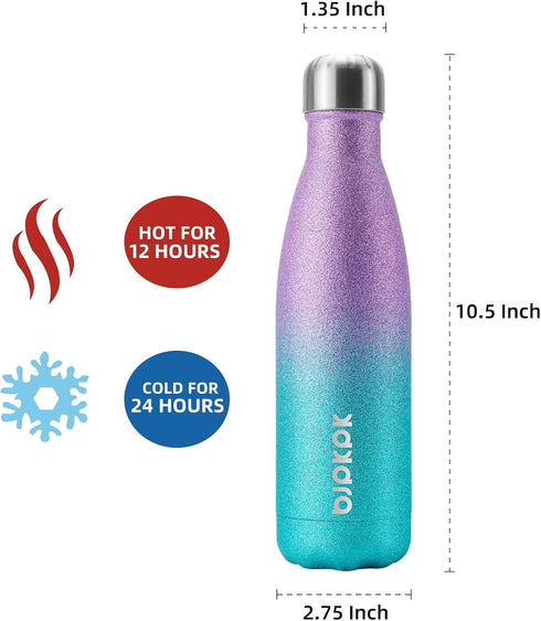 BJPKPK 17oz Insulated Water Bottles, Stainless Steel Sports Bottles Keep Cold for 24 Hours and Hot for 12 Hours