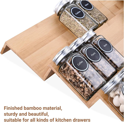 8 Mulush Bamboo Spice Rack Tray - Spice Drawer Organizer for Kitchen Cabinets Storage and Organization (Jars Not