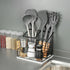 Metal Utensil Holder for Kitchen Counter - Large Organizer with Salt and Pepper Shakers, Marble Base