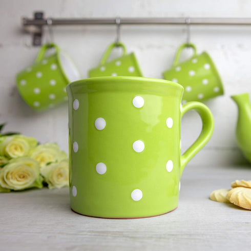 City to Cottage Handmade Lime Green and White Polka Dot Ceramic Extra Large Mug, 17.5oz/500ml
