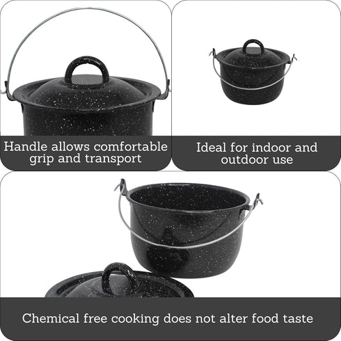 Mirro 3 Quart Enamel Convex Kettle, Black with Speckles for Cooking and Serving