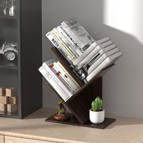 R RUISHENG 3 Tier Small Tree Bookshelf Desk Book Organizer Narrow Bookcases for Books Magazines CDs Free Standing Retro