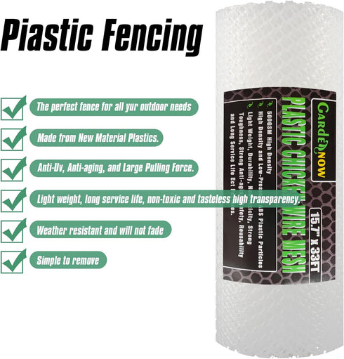 GardenNow 15.7IN 33FT Upgraded x ABS Plastic Chicken White Wire Fence Mesh, Poultry Fencing, Hexagonal Fencing Wire