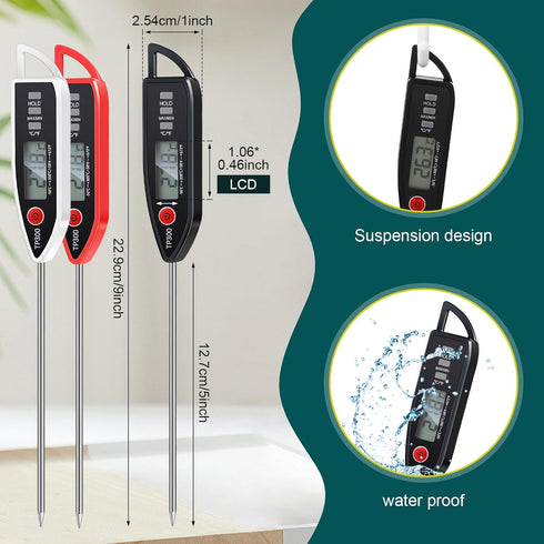 3 9.65 Inch Copkim Pcs Instant Read Meat Thermometer with Long Probe Kitchen Cooking Food Candy Waterproof Digital