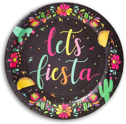 80 Pack Let's Fiesta Party Plates - 7 inch Decorative Dinnerware for Special Occasions (Black)