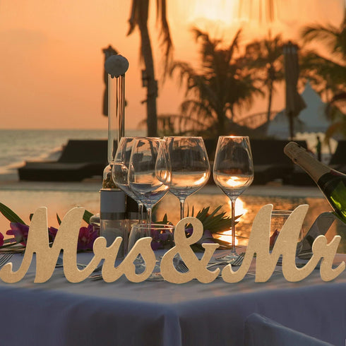 Mr and Mrs Signs Table Decorations, Wooden Freestanding Letters for Rustic Wedding Photo Props