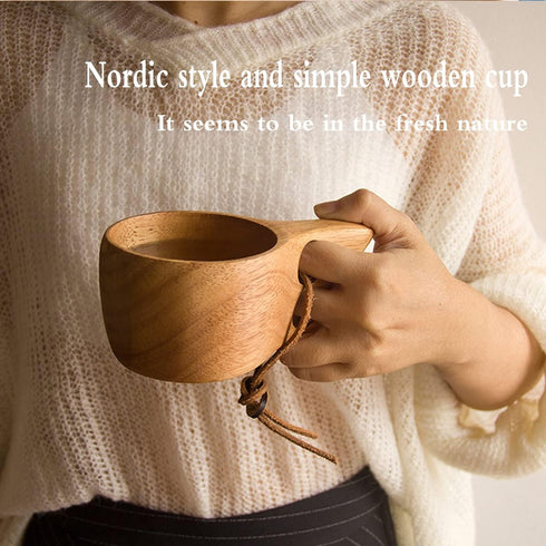 Nordic Style Wooden Cup, Handmade Natural Portable Wood Mug for Camping, Drinking Coffee, Tea, and Milk