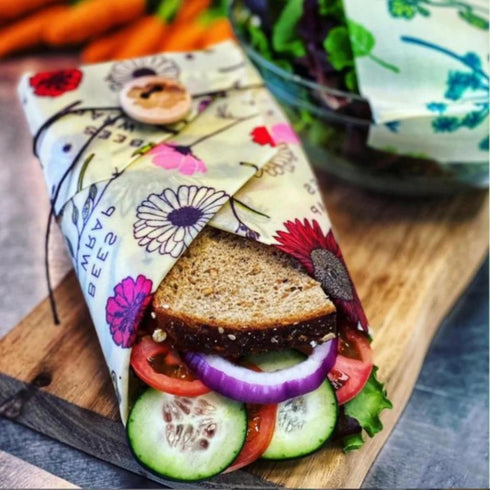 Bee's Wrap Vegan Beeswax Wraps - Organic Meadow Magic Sandwich Wrap, Reusable Bread Bags Made in USA, Eco-Friendly