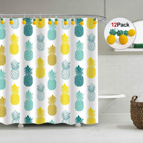 Chictie Yellow Pineapple Shower Curtain Hooks - Set of 12 Cute Fruit Design Stainless Steel Hooks