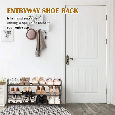 3-Tier ClosetAdjustable Closet Expandable Shoe Rack for Shoe RackBlack Metal Free Standing Shoe Rack for Entryway