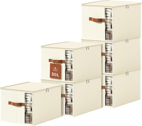 Clothes Storage Bins with Sturdy Frames, Foldable Fabric Clothing Organizer Box for Moving, Sweater Storage Cube with