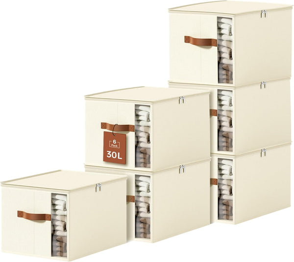 Clothes Storage Bins with Sturdy Frames, Foldable Fabric Clothing Organizer Box for Moving, Sweater Storage Cube with