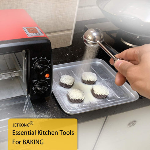 18/8 JETKONG Powdered Sugar Shaker Duster Flour Dispenser Shaker with Stainless Steel Spring-operated Handle for Sugar