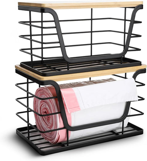 Zenvella 2 Pack Trash Bag Dispenser & Garbage Holder Stackable Wall Mount Storage