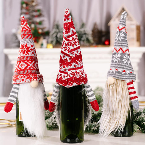Adurself 4 Pack Christmas Gnome Wine Bottle Covers, Tomte Swedish Gnomes Wine Bottle Toppers Santa Scandinavian Plush