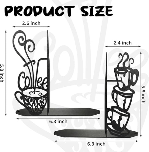 ENCIMART Metal Bookends Creative Coffee Bookends Decorative Cute Kitchen Book Ends for Shelves Bookshelf Home Office