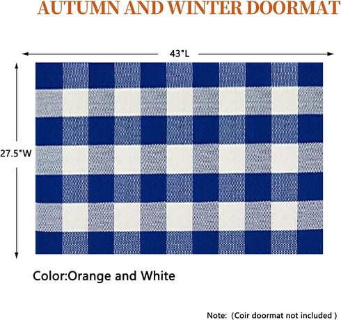 SEEKSEE Cotton Buffalo Plaid Rug, 27.5"x43", Blue and White Checked Washable Doormat for Indoor Outdoor Use