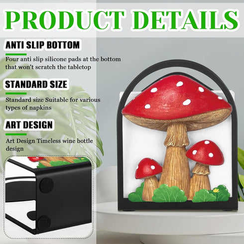 Cinnvoice Countertop Country Mushroom Paper Towel Holder Napkin Holder Tabletop Tissue Stand Decor for Kitchen Rustic
