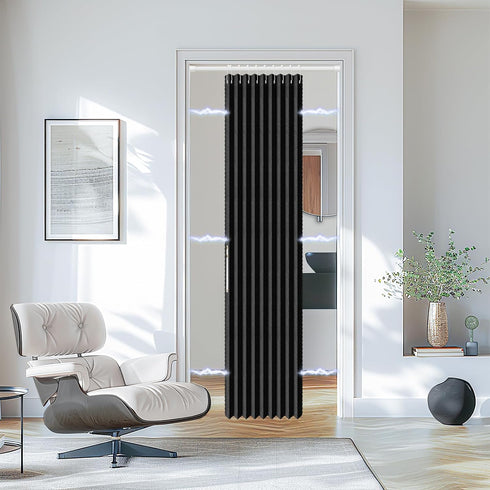 Set: (38-53" 53W78" Closet AJAZZ Curtain Rods No Drilling W Adjustable Range) & Accordion Door Curtain, Black L