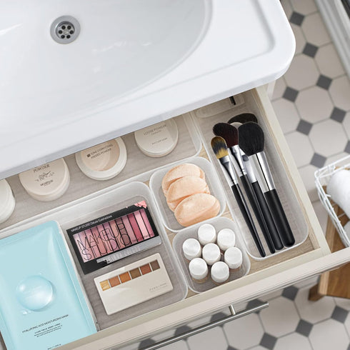Poeland 20 Pcs Drawer Organizer Tray: Storage Box for Bedroom Dresser, Bathroom, Kitchen (Frosted)