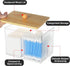 Wood Lid Qtip Holder - Clear Bathroom Cotton Ball Canister for Cotton Swabs, Dental Floss, Hair Bands for Vanity
