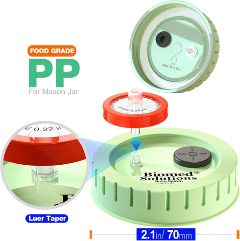 6Pcs Regular Mouth Mushroom Liquid Culture Lid, Mason Jar Lid with PTFE Syringe Filter for Mushroom Growing