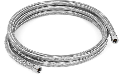 JUWO 6 FT Refrigerator Water Line, 1/4 Inch Compression Stainless Steel Hose Connector for Small Residences