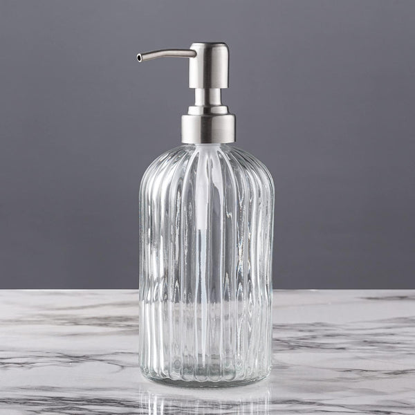 Easy-Tang Glass Hand Soap Dispenser - Silver Pump Refillable Bottle for Bathroom Kitchen Decor, 18 OZ