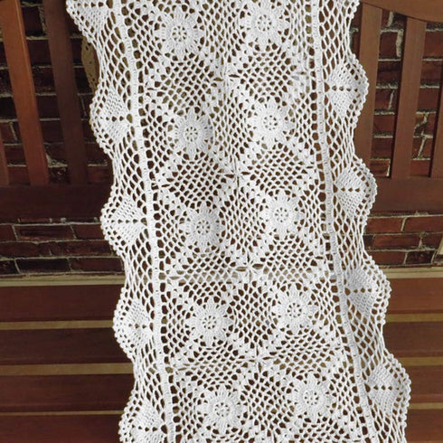 KEPSWET 14x36 inch White Cotton Crochet Lace Rectangular Table Runner - Handmade Table Decoration