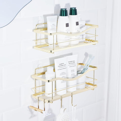 KINCMAX Premium Shower Caddy, 2-Pack Self Adhesive Wall Shower Organizer, Rustproof Stainless Steel Shower Storage Rack