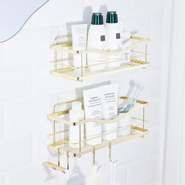 KINCMAX Premium Shower Caddy, 2-Pack Self Adhesive Wall Shower Organizer, Rustproof Stainless Steel Shower Storage Rack